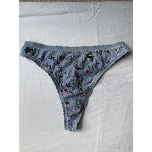 Of The Moment Other - Vintage Of The Moment Graphic Cotton Thong Panty Blue Stars Moon Size M/6